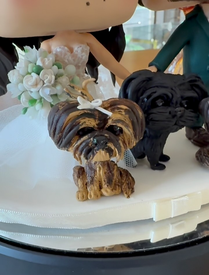 Animais de companhia representados numa escultura de casamento